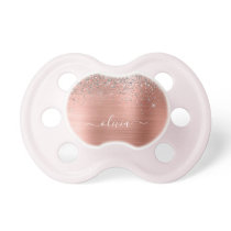 Brushed Metal Rose Gold Silver Glitter Monogram Pacifier
