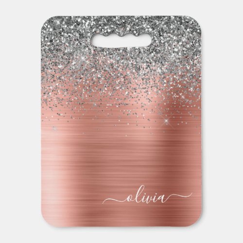 Brushed Metal Rose Gold Silver Glitter Monogram Seat Cushion