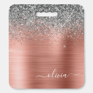 Brushed Metal Rose Gold Silver Glitter Monogram Seat Cushion