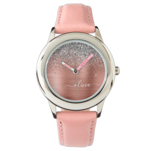 Brushed Metal Rose Gold Silver Glitter Monogram Watch