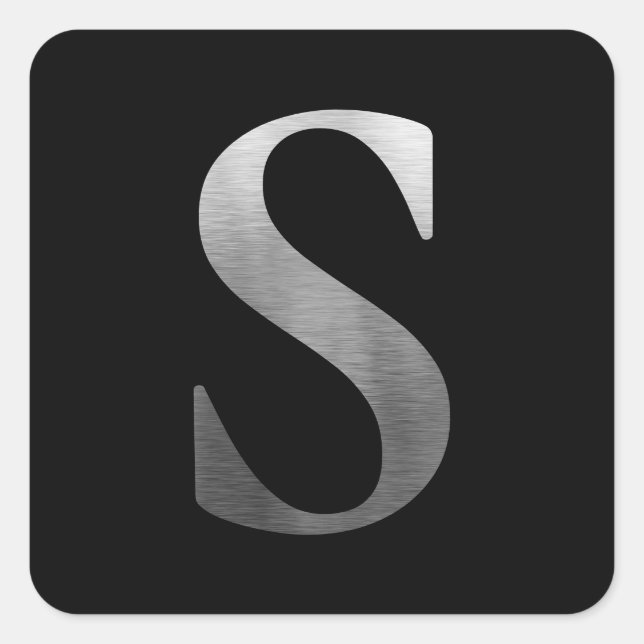 Brushed Metal Silver Monogram S Black Square Sticker (Front)