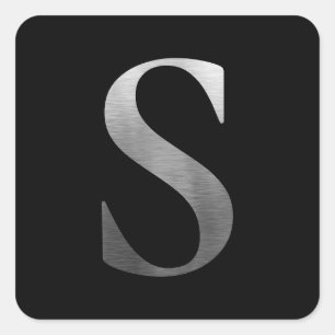 Brushed Metal Silver Monogram S Black Square Sticker