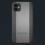 Brushed Metal Two Shades - Name iPhone 11 Case<br><div class="desc">iPhone case with a faux brushed metal look and an engraved printed effect on the text where you can add your name.</div>