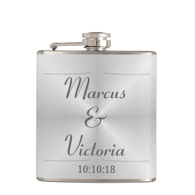 Brushed metal wedding flask (Front)