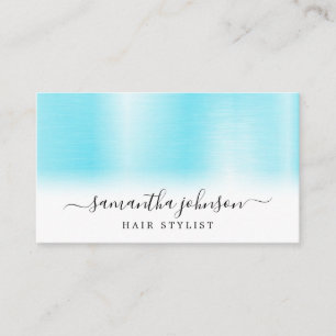 Brushed Metallic Aqua Blue Elegant Script Business Card