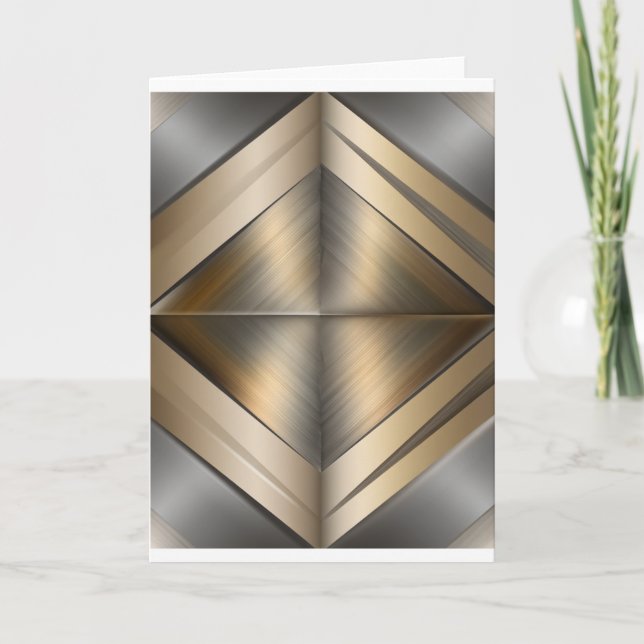 Brushed Metallic Geometric Diamond Pattern Thank You Card (Front)