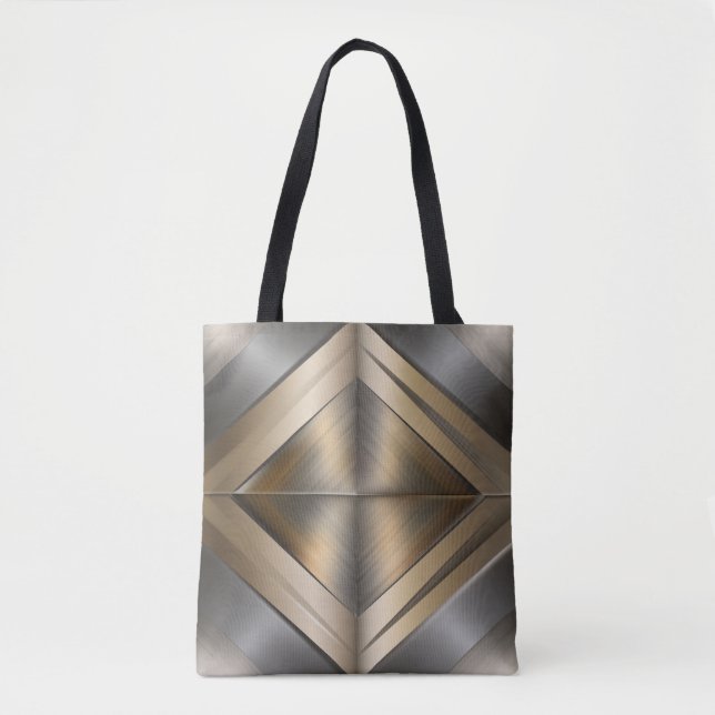 Brushed Metallic Geometric Diamond Pattern Tote Bag (Front)