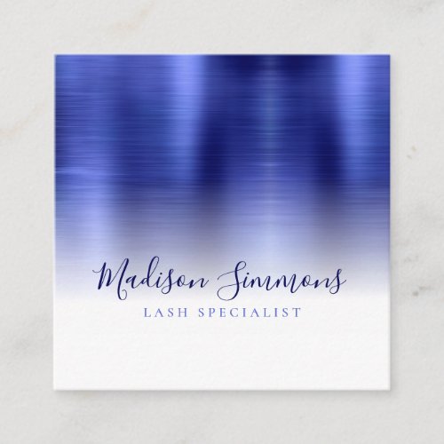 Brushed Metallic Navy Blue Monogram Elegant Script Square Business Card