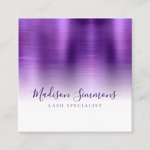 Brushed Metallic Purple Monogram Elegant Script Square Business Card