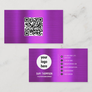Brushed Metallic Purple QR Code Business Logo Card