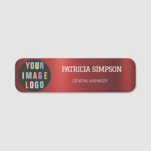 Brushed Metallic Red: Business Logo, Name & Title Name Tag