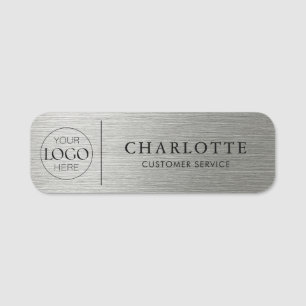 Brushed Metallic Silver Custom Logo Employee Staff Name Tag