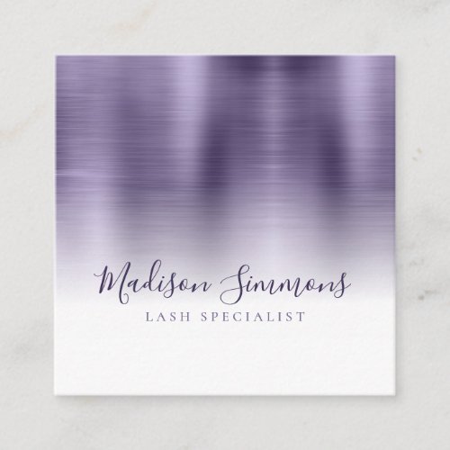 Brushed Metallic Violet Monogram Elegant Script Square Business Card