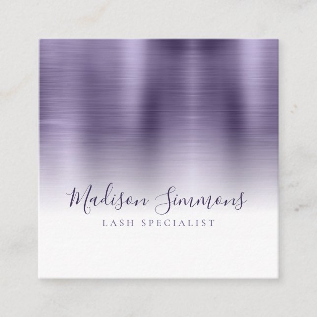 Brushed Metallic Violet Monogram Elegant Script Square Business Card (Front)
