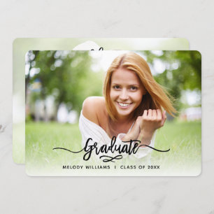 Brushed Modern Script 2 Photo Graduation Party Invitation