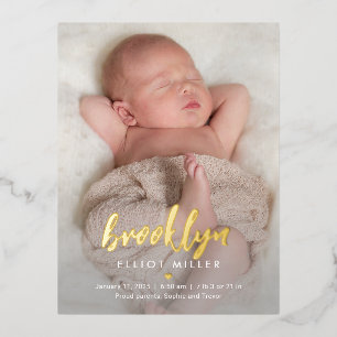 Brushed Name Foil Baby Birth Announcement Postcard