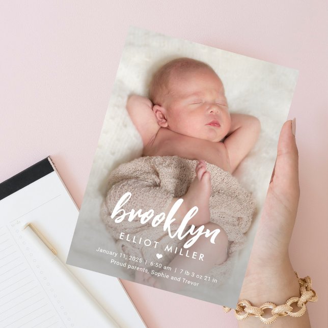 Brushed Name Modern Baby Birth Announcement (Creator Uploaded)