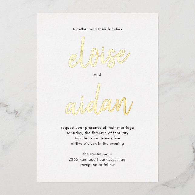Brushed Names Real Foil Wedding Invitation (Front)