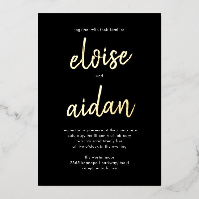 Brushed Names Real Foil Wedding Invitation Foil In Foil Invitation (Front)