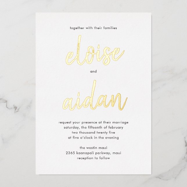 Brushed Names Real Foil Wedding Invitation Foil Invitation (Front)
