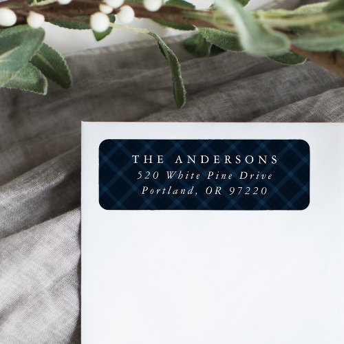 Brushed Navy Plaid Holiday Return Address Label