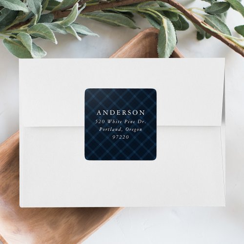 Brushed Navy Plaid Return Address Label