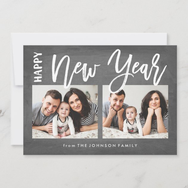 Brushed New Year Chalkboard Collage 2 Photo Card