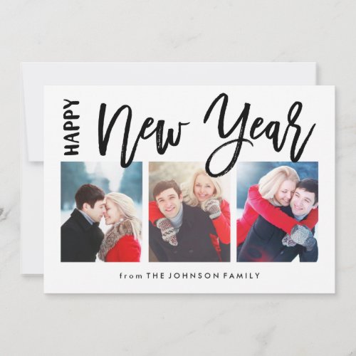 Brushed New Year Holiday Collage 3 Photo Card