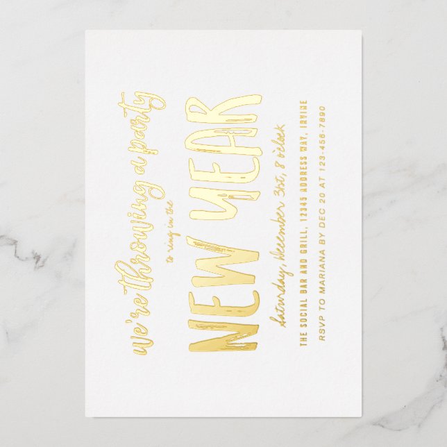 Brushed New Year's Eve Party Foil Invitation (Front)