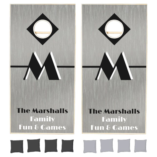 Brushed Nickel Look Black Monogram Cornhole Set (Set)