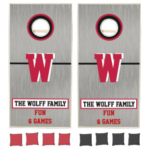 Brushed Nickel Look Monogram Cornhole Set