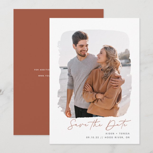 Brushed Outline | Vertical Photo Save The Date (Front/Back)