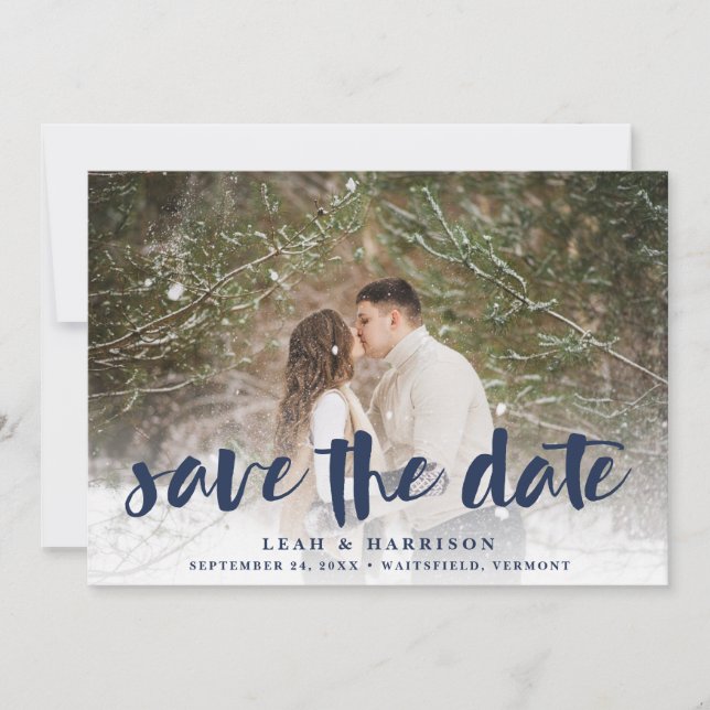 Brushed Overlay with Floral Backer | Photo Save The Date (Front)