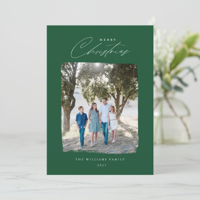 Brushed Photo Modern Christmas Card Red (Standing Front)