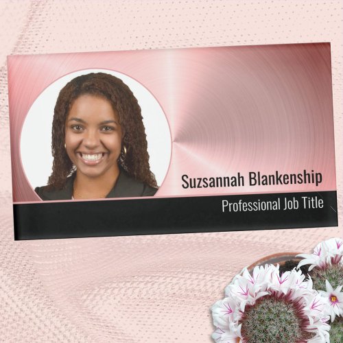 Brushed Pink Metal Custom Photo Professional Name Tag