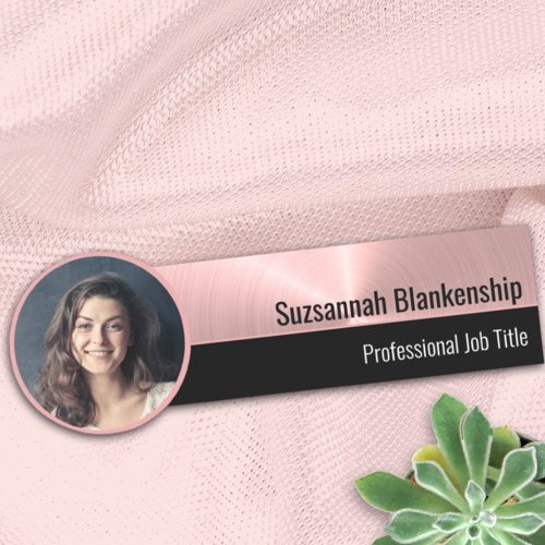  Brushed Pink Metal Professional Custom Photo  Name Tag