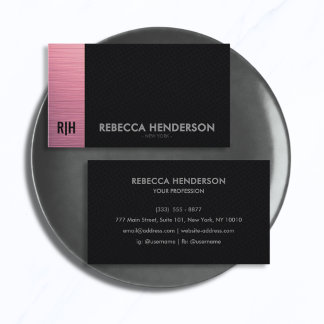 Brushed Pink Panel & Faux Black Leather  Business Card