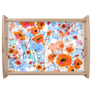 Brushed Poppies: Abstract Floral Texture Serving Tray