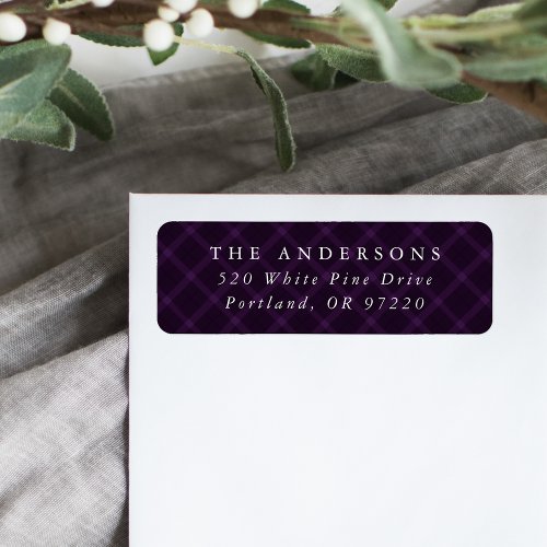 Brushed Purple Plaid Holiday Return Address Label