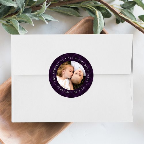 Brushed Purple Plaid Photo Return Address Label