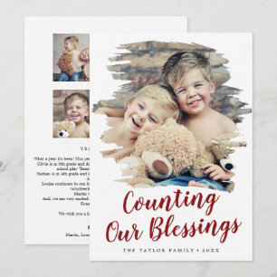 Brushed Red Counting Our Blessings Year In Review Holiday Card