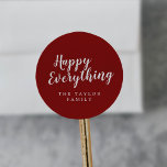 Brushed Red Happy Everything Holiday Gift Classic Round Sticker<br><div class="desc">These brushed red happy everything holiday gift stickers are perfect for a simple holiday present or holiday card. The unique and artistic design features modern calligraphy in red and white. Personalize the stickers with your name.</div>