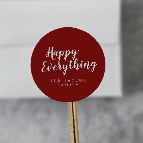 Brushed Red Happy Everything Holiday Gift Classic Round Sticker