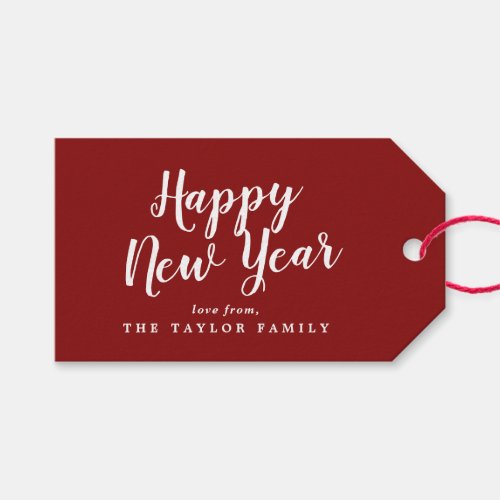 Brushed Red Happy New Year Family Holiday Gift Tags