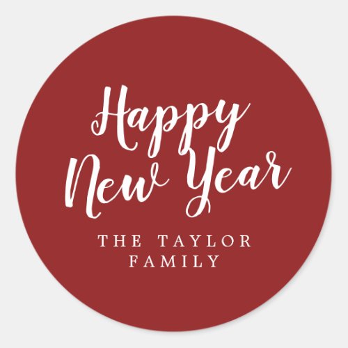 Brushed Red Happy New Year Holiday Gift Classic Round Sticker