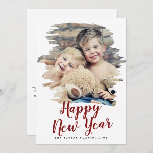 Brushed Red Happy New Year In Review Portrait Holiday Card