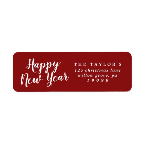 Brushed Red Happy New Year Return Address Label