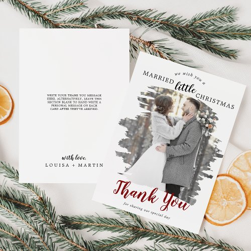 Brushed Red Married Little Christmas Thank You Holiday Card
