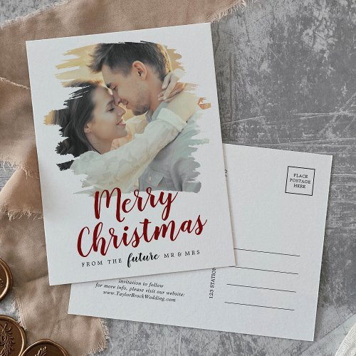 Brushed Red Merry Christmas Save the Date Photo Holiday Postcard