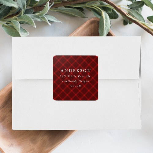 Brushed Red Plaid Return Address Label